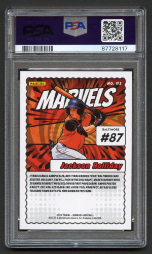 2023 Donruss Jackson Holliday Marvels-Rapture SP PSA 10 (2719) back