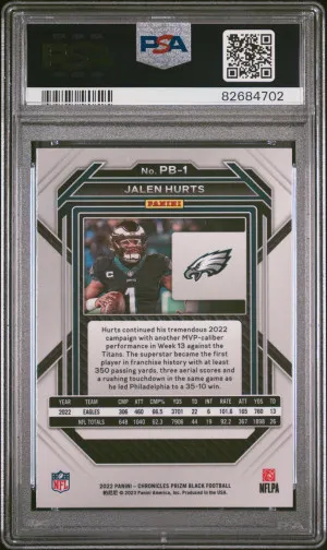 2022 Panini Chronicles Prizm Black Jalen Hurts #PB1 PSA 10 back