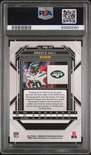 2022 Panini Chronicles Prizm Black Breece Hall #PB17 Insert PSA 10 back