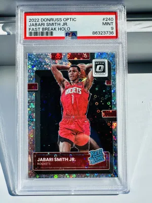 2022-23 Donruss Optic Jabari Smith Jr. Fast Break Holo Prizm RC PSA 9 - Rockets front