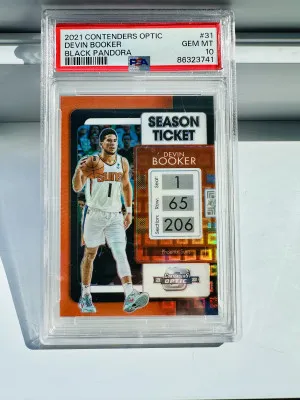 2021 Panini Contenders Optic Season Ticket SSP Black Pandora Prizm Devin Booker PSA 10 POP 1 front