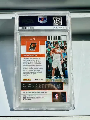 2021 Panini Contenders Optic Season Ticket SSP Black Pandora Prizm Devin Booker PSA 10 POP 1 back