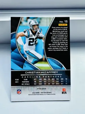 🔥 2022 Panini Spectra Christian McCaffrey SSP /5 Psychedelic Refractor (Very clean) back