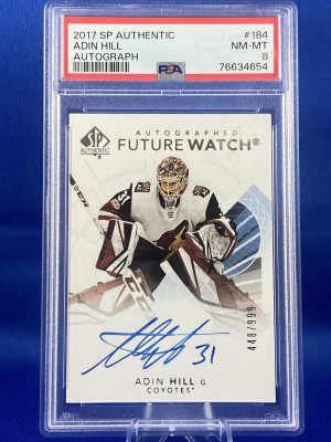 2017 SP Authentic Future Watch Auto #184 Adin Hill RC PSA 8 front