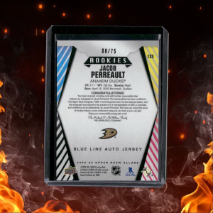 2022-23 Upper Deck Allure Jacob Perreault Blue Line Jersey Rookie Auto 08/75 back
