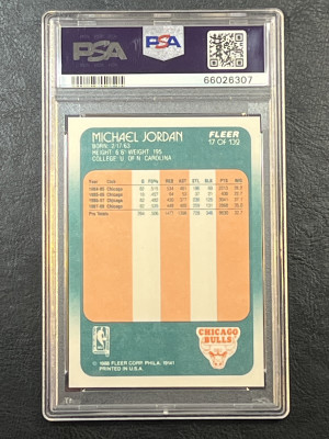 1988 Fleer Jordan PSA 8 back
