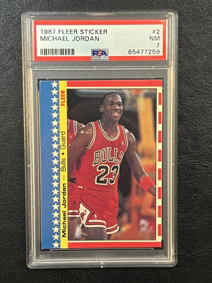 1987 Fleer Sticker Jordan PSA 7 front