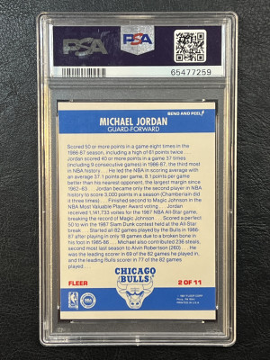 1987 Fleer Sticker Jordan PSA 7 back