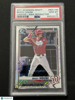 Brady House 2021 Bowman Draft Chrome Asia Mojo Refractor #BDC-186 PSA 10 GEM MT front