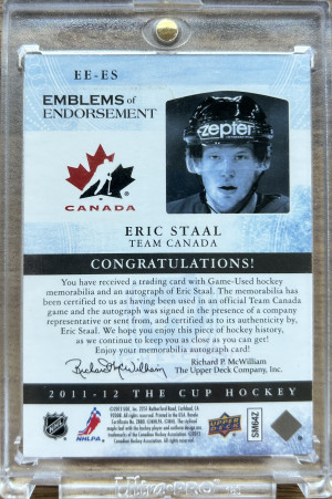 11-12 The Cup - #EE-ES Eric Staal Emblems of Endorsement back