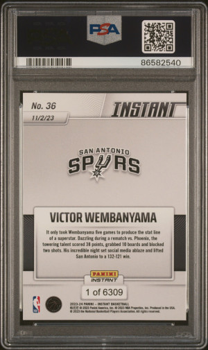 2023-24 Panini Instant Basketball Victor Wembanyama RC #36 1 of 6309 - PSA 8 back