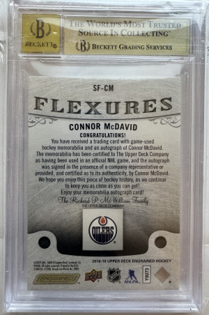 Connor Mcdavid Flexures 2018 Upper Deck BGS 9.5 HARD SIGNED ON CARD AUTO GAME USED STICK POP 1 back