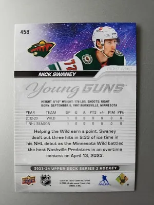 2023-24 Upper Deck Series 2 Hockey Young Guns Nick Swaney #458 back