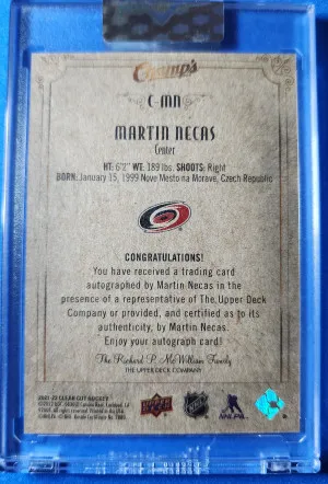 Martin Necas 21-22 Clear Cut Champs Auto back