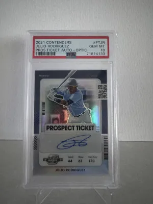 2021 Contenders Julio Rodriguez Auto Prospect Ticket Optic PSA 10 front