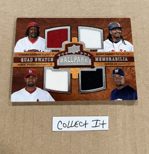 Vlad/Manny/Pujols/Lee 2008 UD Ballpark Collection Quad Relic Card # 220 front