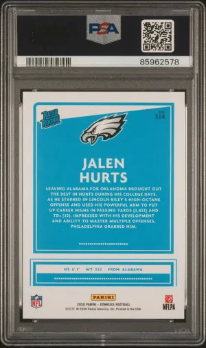 2020 Panini Donruss Jalen Hurts #314 Rookie PSA 10 back