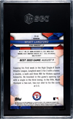 2023 Bowman's Best Wyatt Langford #TP-30 SGC 9.5 back