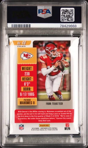 2018 Panini Contenders Optic Patrick Mahomes II #48 /199 PSA 10 Kansas City Chiefs back