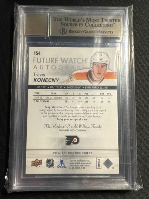 2016-17 SP Authentic Travis Konecny Future Watch Auto /999 back