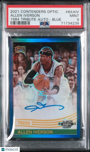 2021 Panini Contenders Optic 1984 Tribute Autographs Allen Iverson #84AIV On Card PSA 9 Philadelphia 76ers front