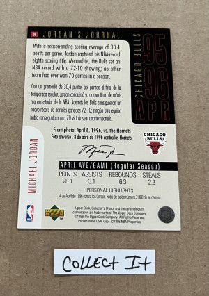 Michael Jordan 1996-97 Upper Deck Jordan’s Journal Card # J6 back