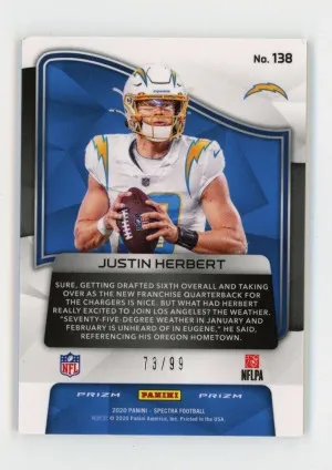 2020 Panini Spectra JUSTIN HERBERT Rookie Card RC SILVER PRIZM #/99 Chargers 138 back