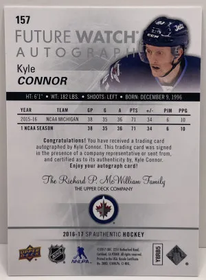 2016-17 SP Authentic Hockey Kyle Connor #157 Future Watch Auto FWA back