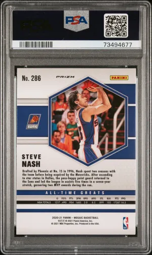 2020 Panini Mosaic Steve Nash #286 Case Hit PSA 10 Phoenix Suns back