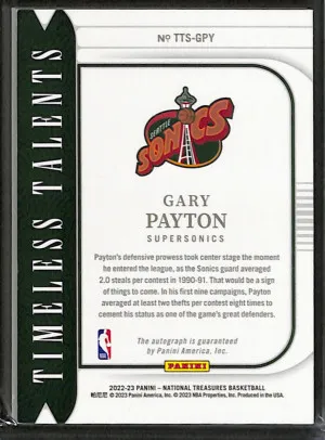 2022-23 National Treasures Gary Payton Timeless Talents /49 #TTS-GPY back