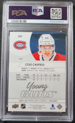 Cole Caufield Young Guns PSA 9 back