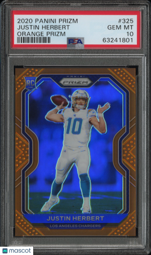 2020 Panini Prizm Justin Herbert #325 rookie PSA 10 Los Angeles Chargers front