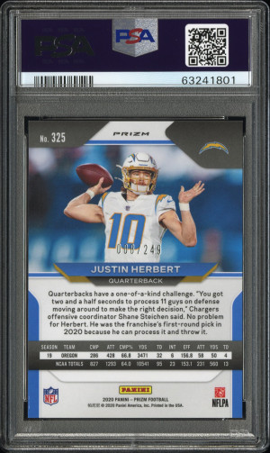 2020 Panini Prizm Justin Herbert #325 rookie PSA 10 Los Angeles Chargers back