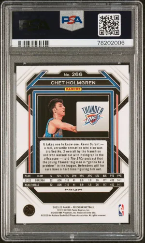 2022 Panini Prizm Chet Holmgren #266 Rookie PSA 9 Oklahoma City Thunder back