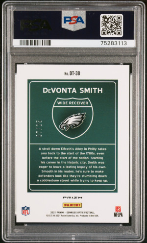 2021 Panini Donruss Optic Downtown Devonta Smith #DT38 /25 PSA 9 Philadelphia Eagles back