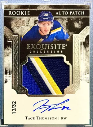 Tage Thompson 2017-18 Exquisite Collection Rookie Jumbo Patch Auto 13/32 front