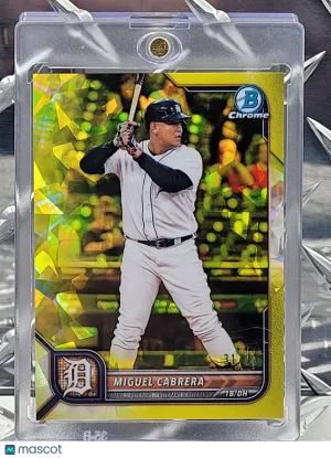 2022 BOWMAN CHROME SAPPHIRE #88 - MIGUEL CABRERA - YELLOW REFRACTOR - 31/50 front