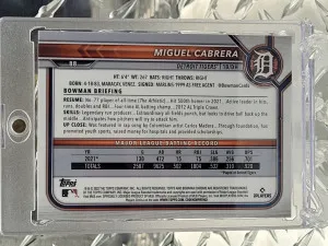 2022 BOWMAN CHROME SAPPHIRE #88 - MIGUEL CABRERA - YELLOW REFRACTOR - 31/50 back