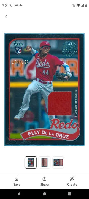 2024 Topps Series 1 Elly De La Cruz Black Patch 1989 Insert /199 Rc Reds PSA 9! back