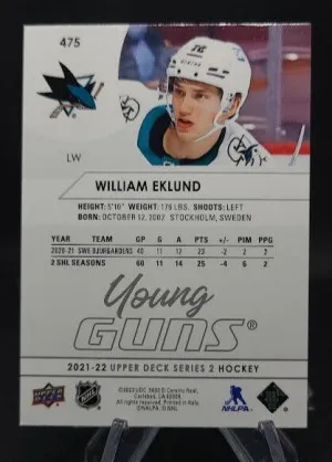 William Eklund 2021-22 Upper Deck Young Guns #475 back