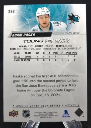 Adam Raska 2022-23 Upper Deck Young Guns #232 back