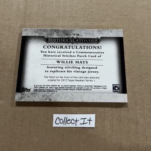 Willie Mays 2012 Topps Historical Stitches Card # HS-WM back