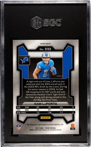 2023 Panini Prizm Sam Laporta #332 Rookie SGC 9.5 Detroit Lions back