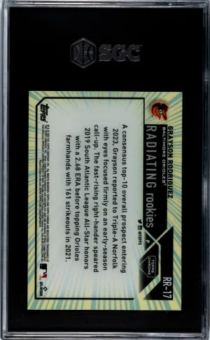 2023 Topps Chrome Grayson Rodriguez #RR-17 Radiating Rookie SGC 10 Baltimore Orioles back