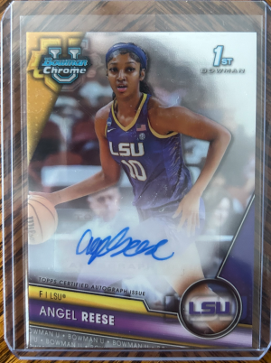 Angel Reese 2023-24 Bowman Chrome University 1st Bowman Refractor Auto front