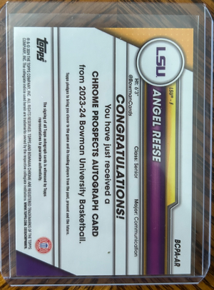 Angel Reese 2023-24 Bowman Chrome University 1st Bowman Refractor Auto back