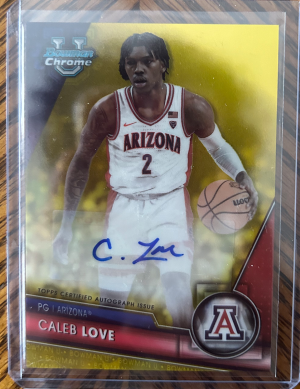2024 Topps Bowman Chrome University Caleb Love AUTO /75 Gold Refractor front