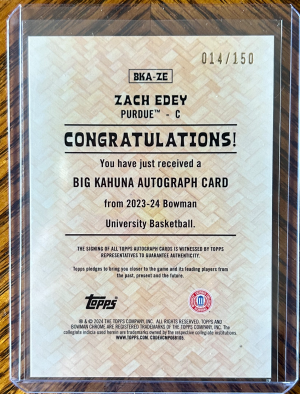 2023-24 Bowman University Chrome Edey Big Kahuna Auto /15 back