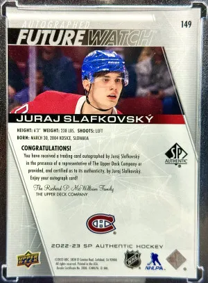 Juraj Slafkovsky 2022-23 SP Authentic Future Watch Auto 926/999 back