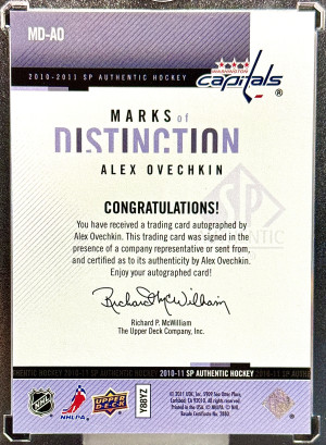 Alex Ovechkin 2010-11 SP Authentic Marks of Distinction Auto 09/25 back